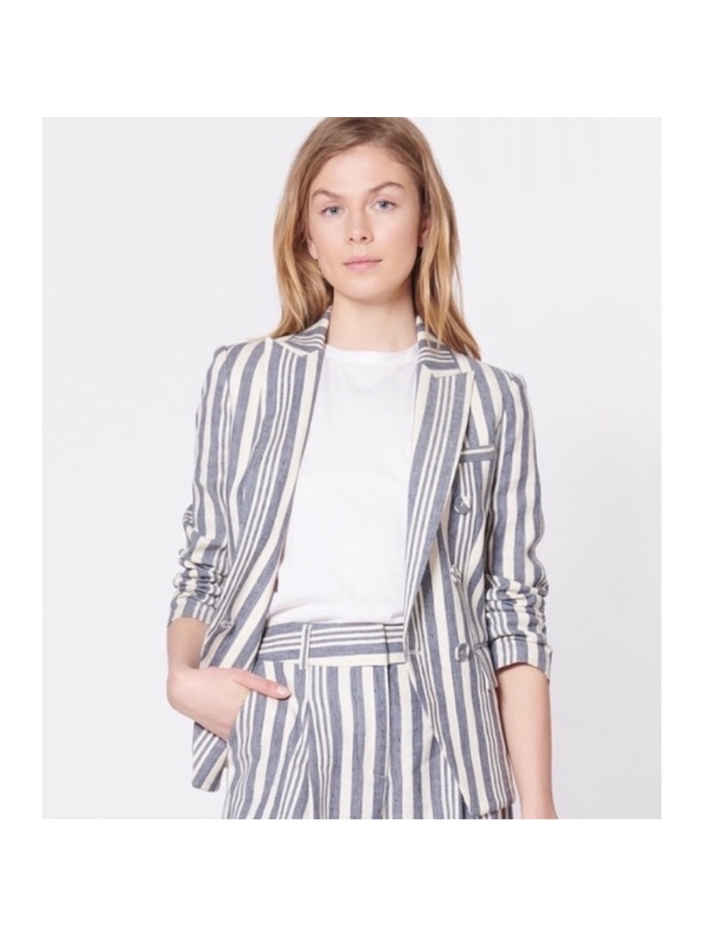 New Veronica Beard Striped Blazer In White & Navy